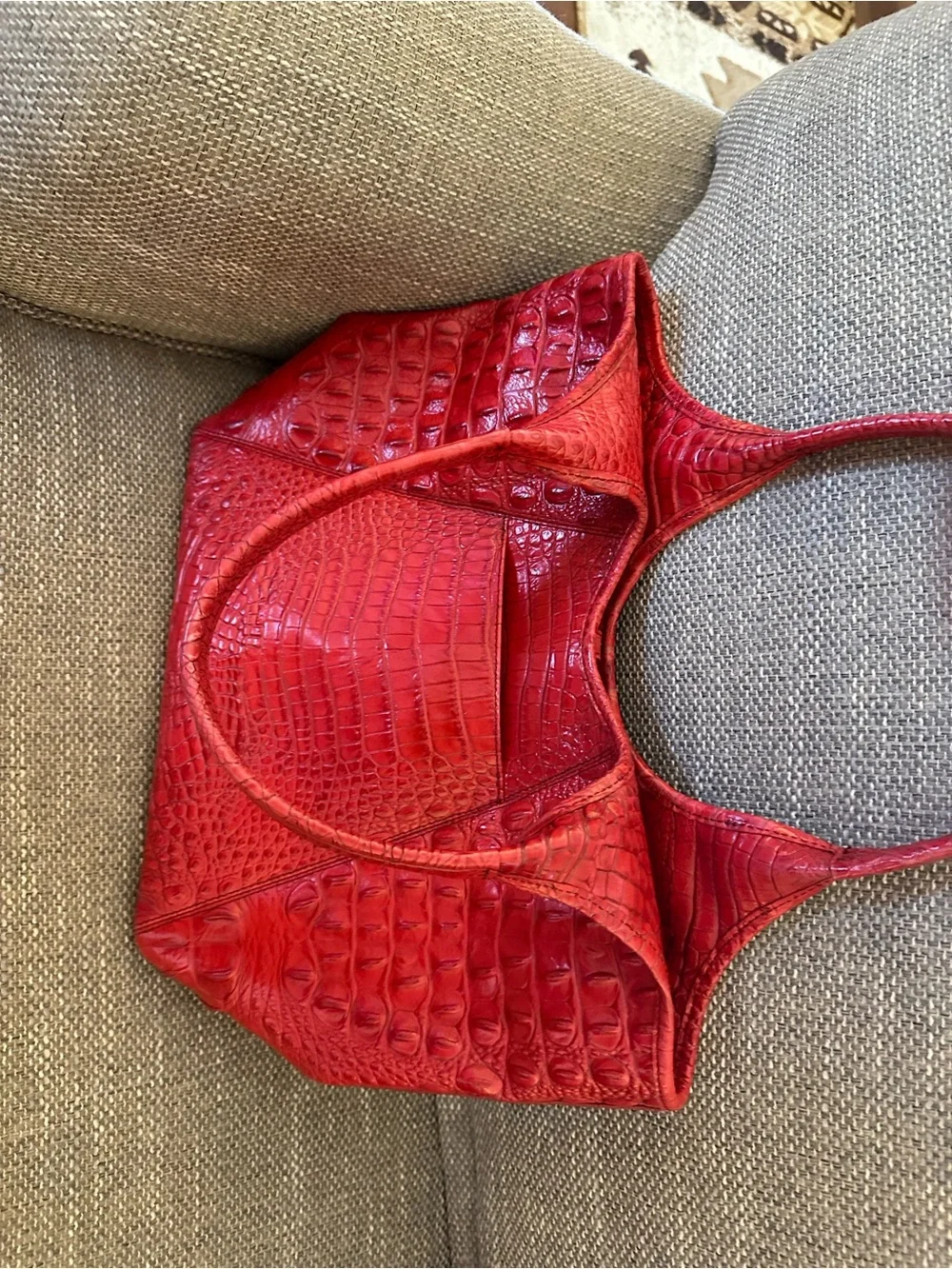 Brahmin Red Croc-Embossed Tote with Gold Hardware - Picture 2 of 3